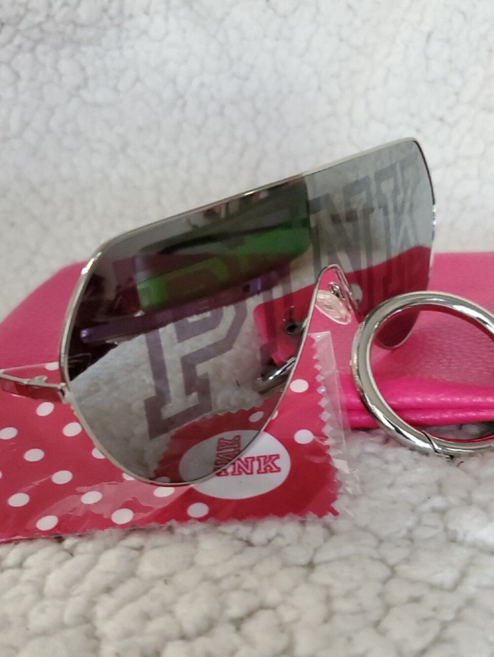 PINK Victoria's Secret Silver Shield Sunglasses with Pink Accessories